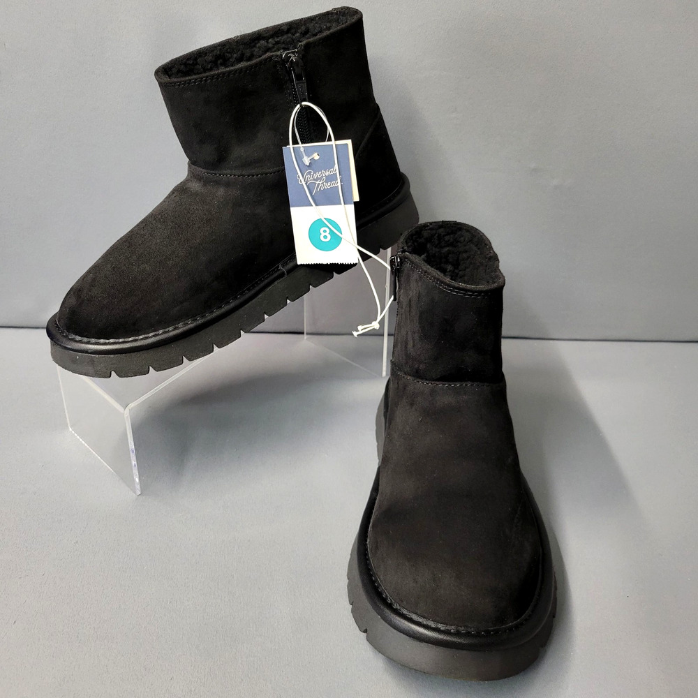 Universal Thread May Boots Womens Size 8 Black Ankle Bootie Faux Fur Lined New